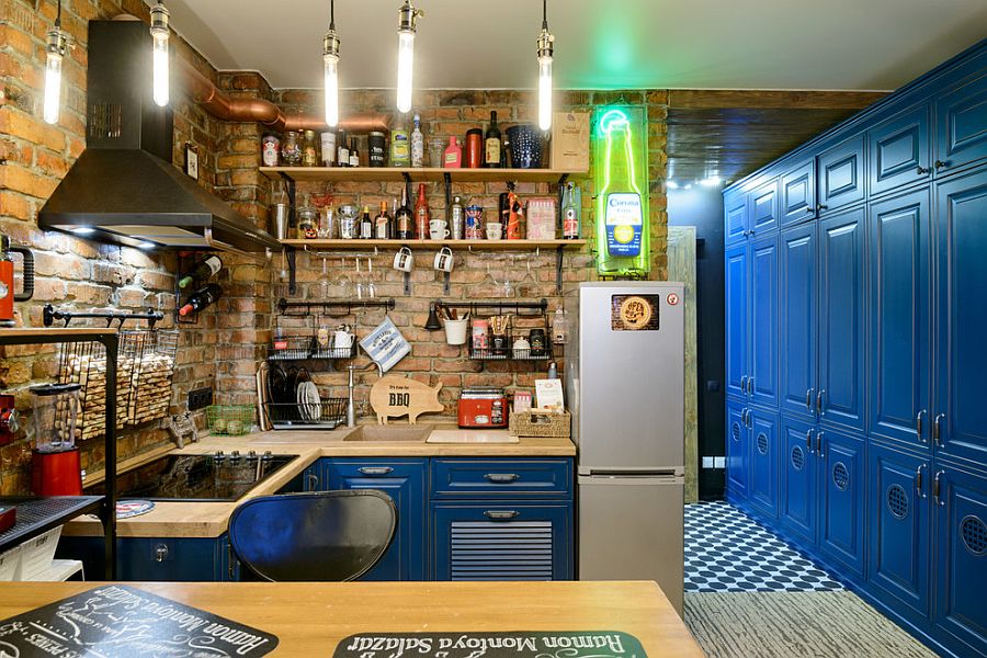 Delightful and crazy eclectic kitchen of tiny loft is a showstopper!