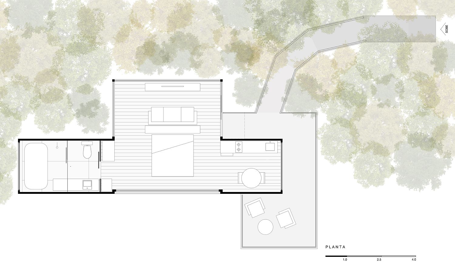 Floor plan of Bosque Refuge by Bruno Zaitter arquiteto