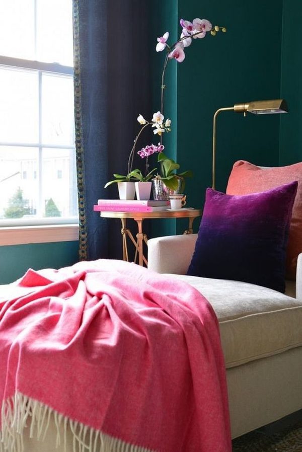 Jewel Toned Walls In The Bedroom Coupled With Other Bright Colors 600x898 