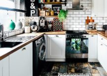 Light-filled-low-budget-eclectic-kitchen-in-black-and-white-217x155