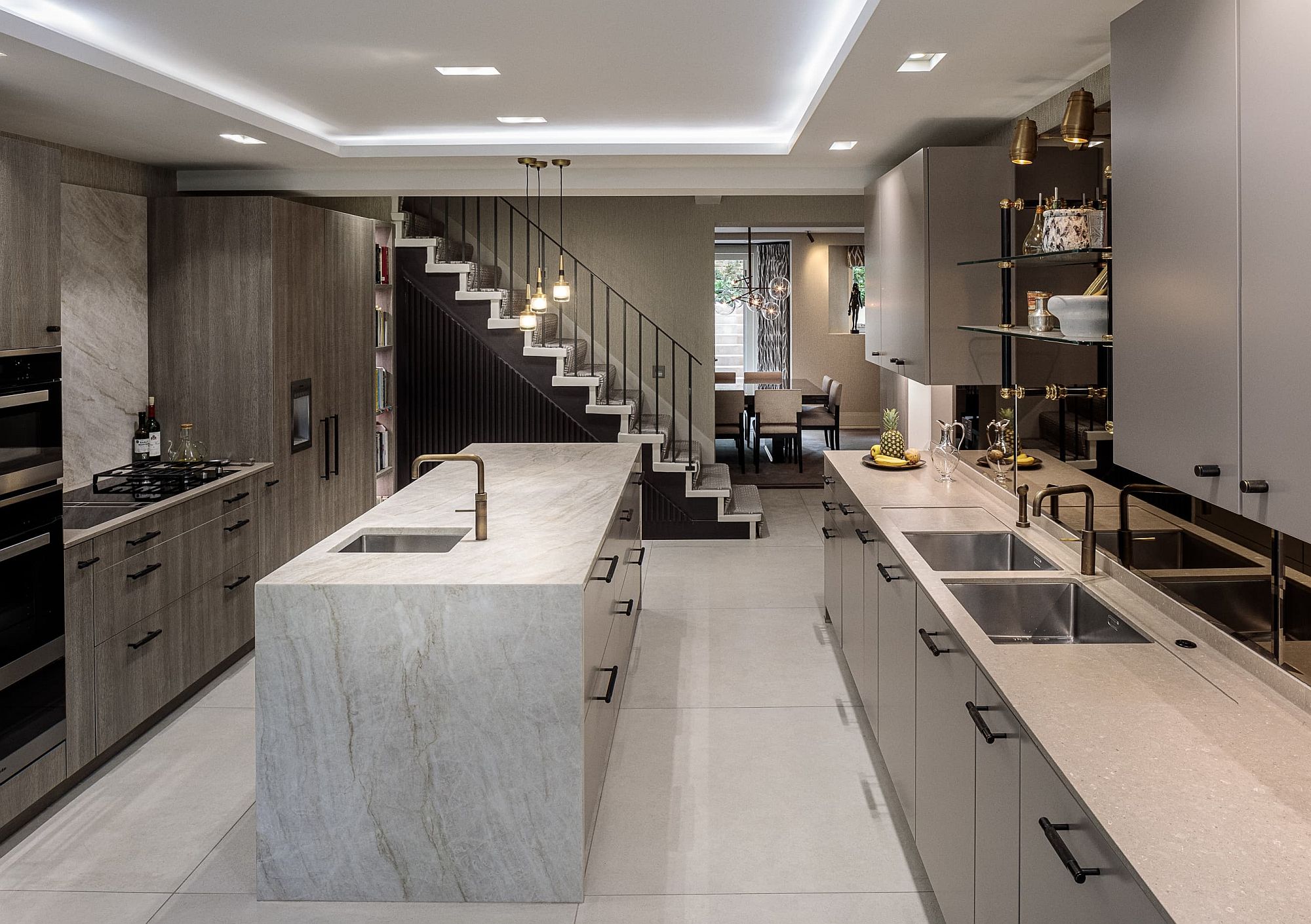 Lovely lighting foe the modern kitchen in white and gray