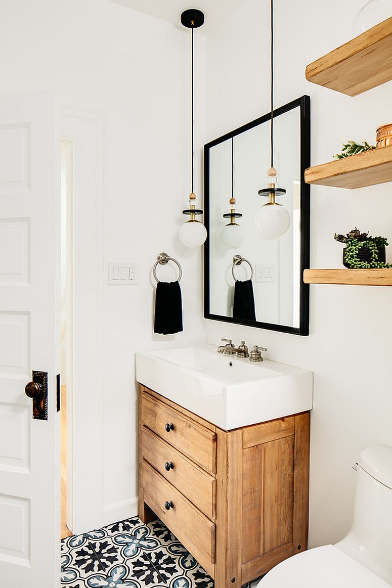 Making use of corner space in the small powder room