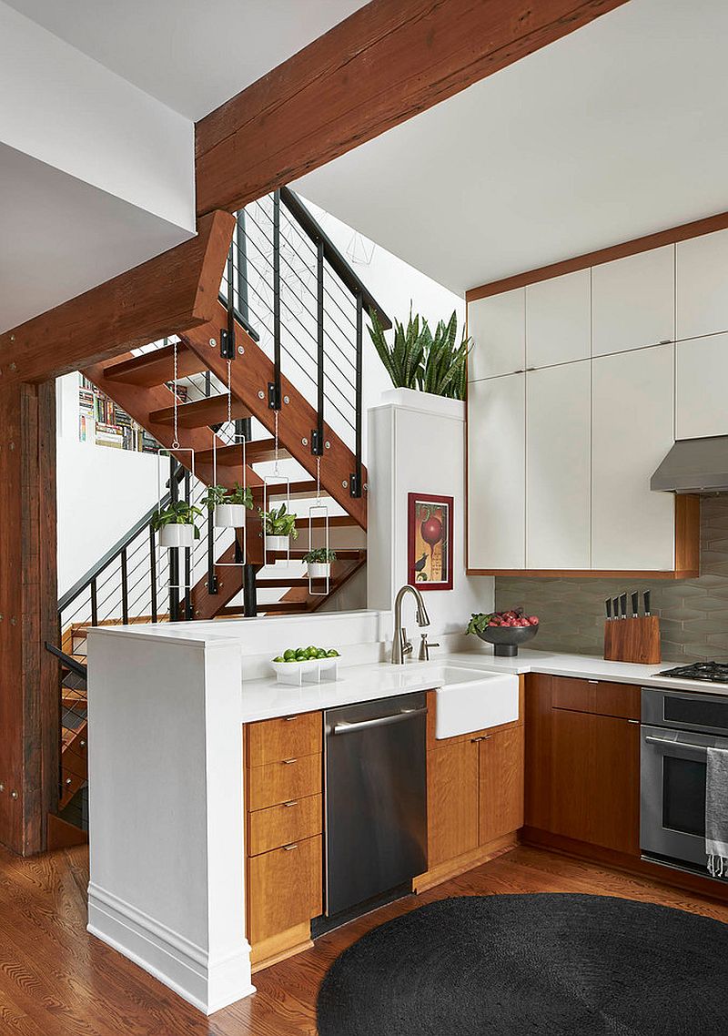 Series-of-cabinets-in-white-and-wood-for-the-small-kitchen-with-modern-eclectic-style