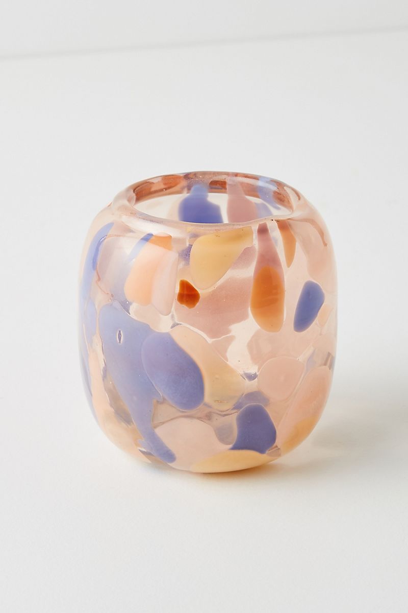 Small soda lime glass vase in shades of peach, pink and lavender