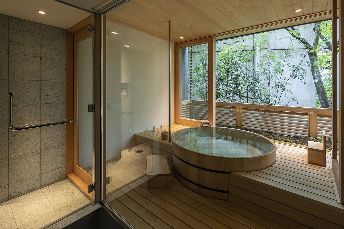 Spa space and bathroom of the minimal Japanese home