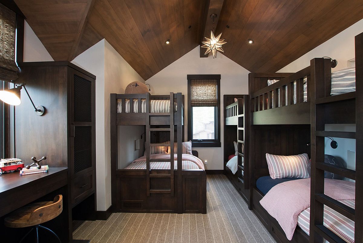 Spacious-kids-room-with-vaulted-ceiling-and-multiple-bunk-beds