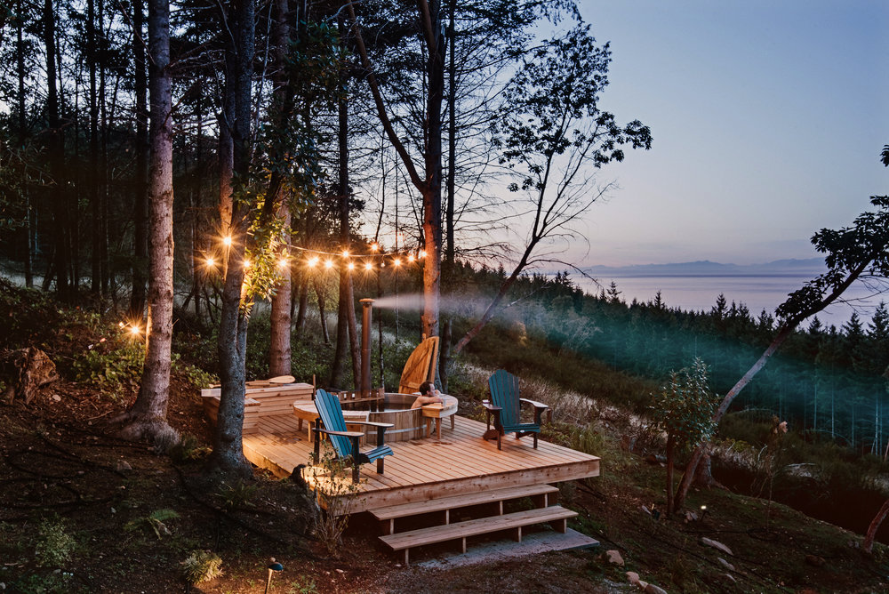 String lights for the cabin deck that also has a hot tub and provides fabulous views