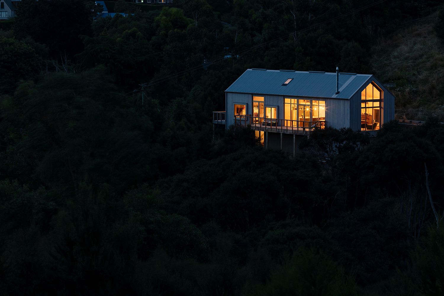 View of the Governors Bay House in New Zealand after sunset