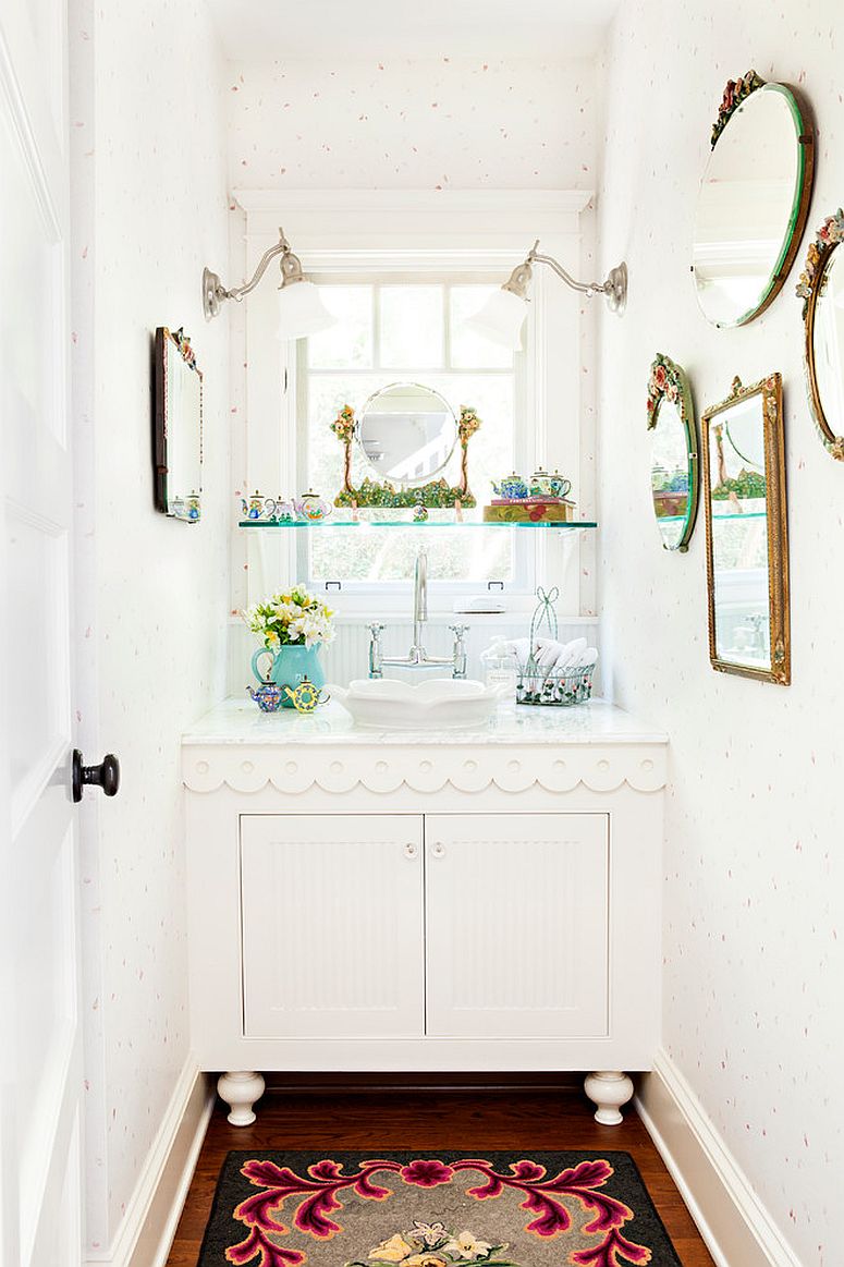 White is the perfect color for the small shabby chic powder room