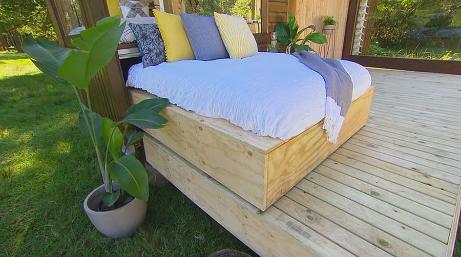 Daybed rolls out on to the deck to provide a lovely outdoor relaxation zone