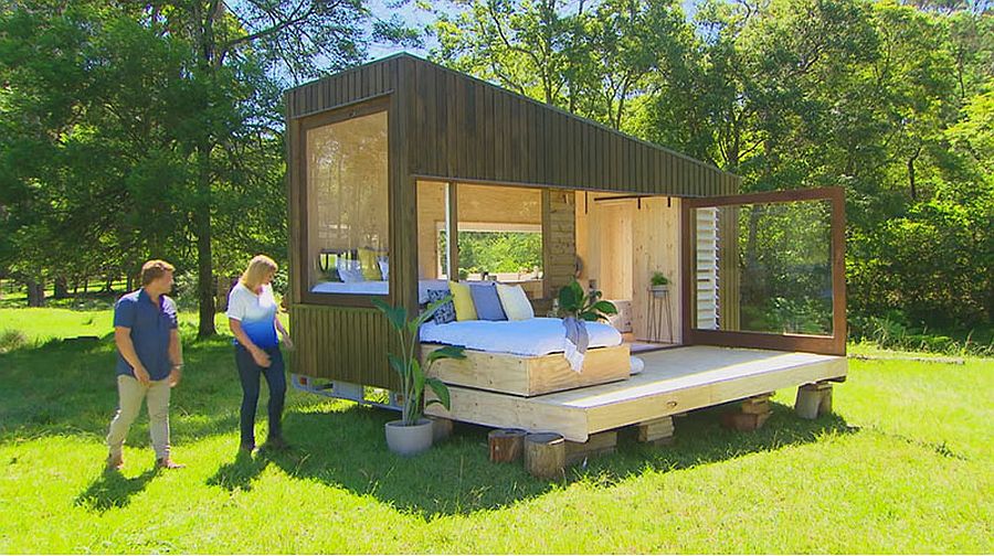 Modern tiny house with a smart deck and daybed