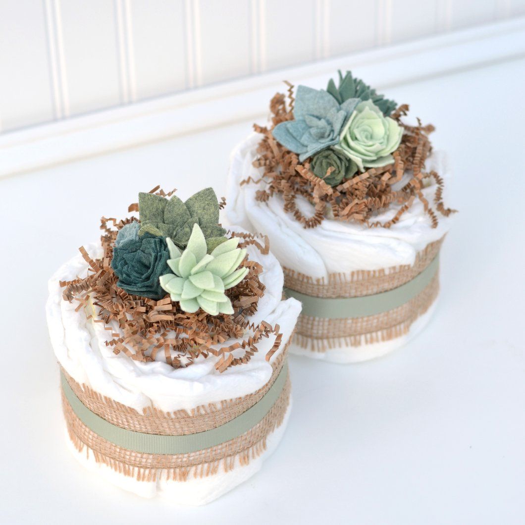 Diaper-cakes-with-a-succulent-theme