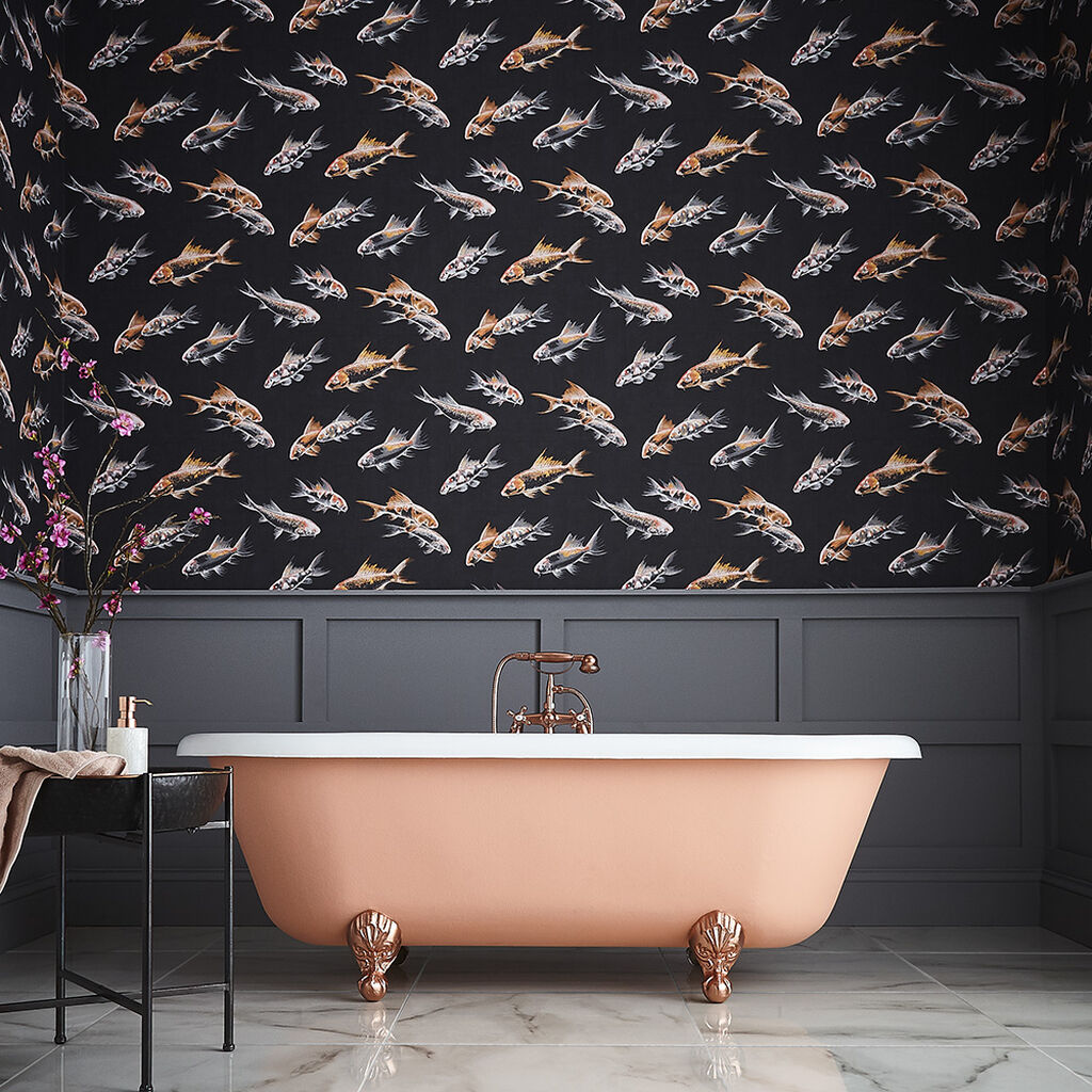 Fish-themed wallpaper in black