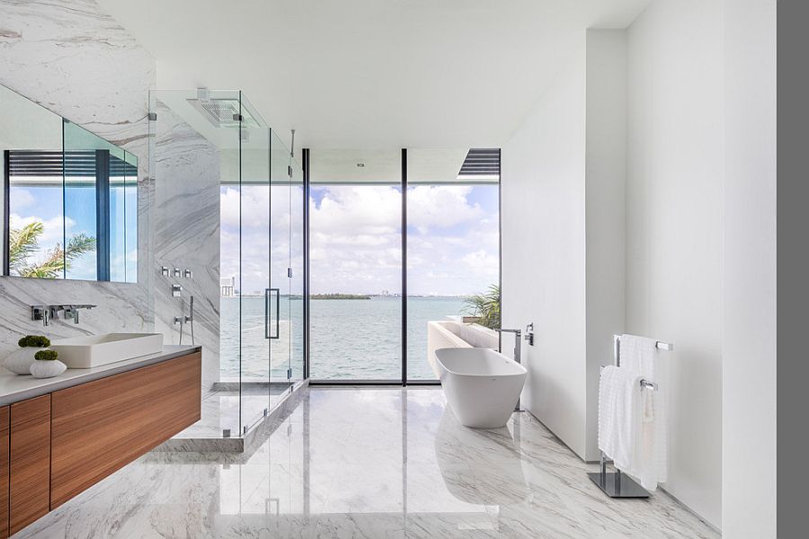 Floating-wooden-vanity-for-the-contemporary-bathroom-with-stunning-views