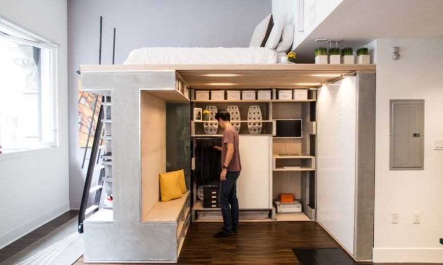 Loft bed with store walk in closet