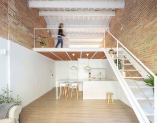 Tiny Barcelona Home Refurbishment in White, Brick and Wood with Mezzanine Level