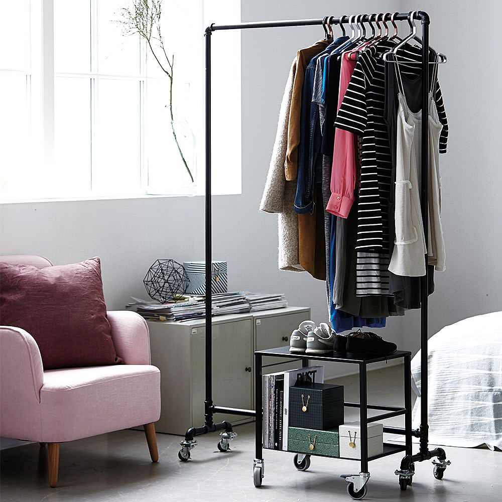 Standalone storage unit on wheels offers ample space for your budding wardrobe collection