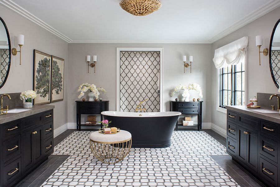 Stunning black, white and gray bathroom