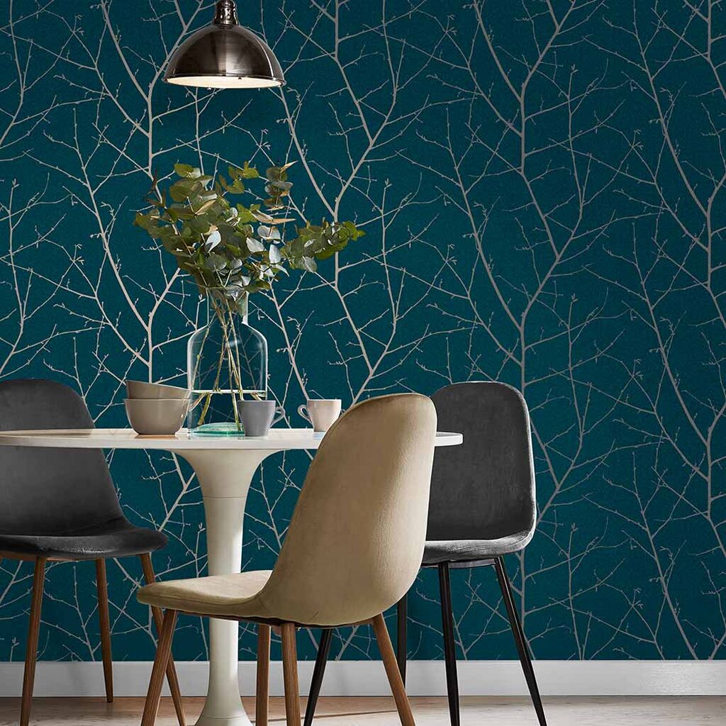 deep green wallpaper with forest motif