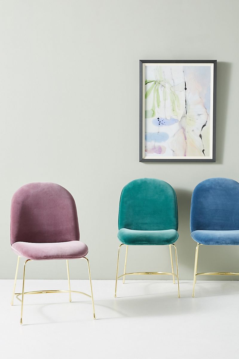 Teal velvet dining chair in a grouping