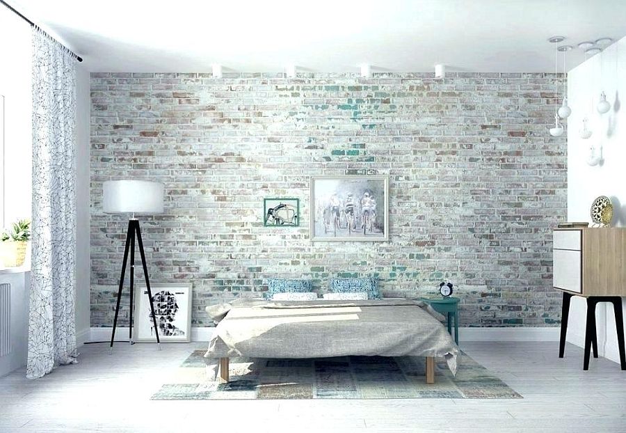 brick wallpaper bedroom