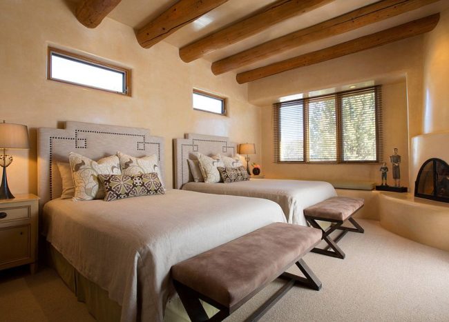 Ceiling Design Trends 20 Bedrooms With Ceiling Beams That Make A Bold   Beautiful Textured Walls And Lovely Wooden Ceiling Beams For The Modern Rustic Bedroom 650x467 