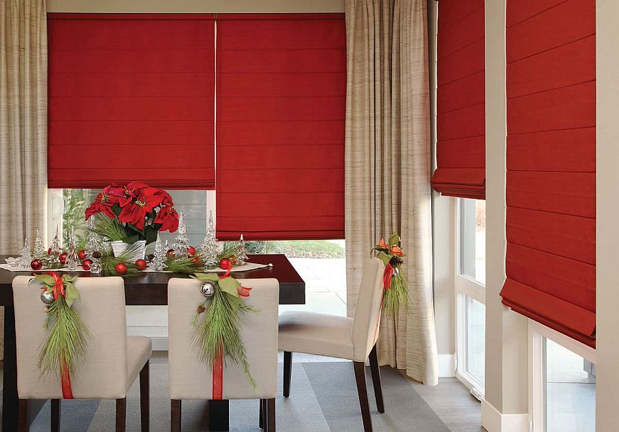 Christmas-themed-dining-room-with-beautiful-red-window-shutters-that-steal-the-spotlight