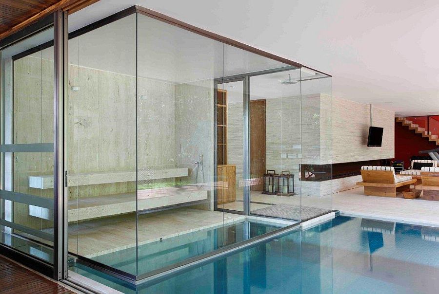 Covered pool and sauna now become a part of the fabulous interior of the Brazilian home
