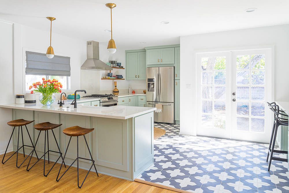 Fabulous cottage chic style kitchen with smart stools that exude understated charm