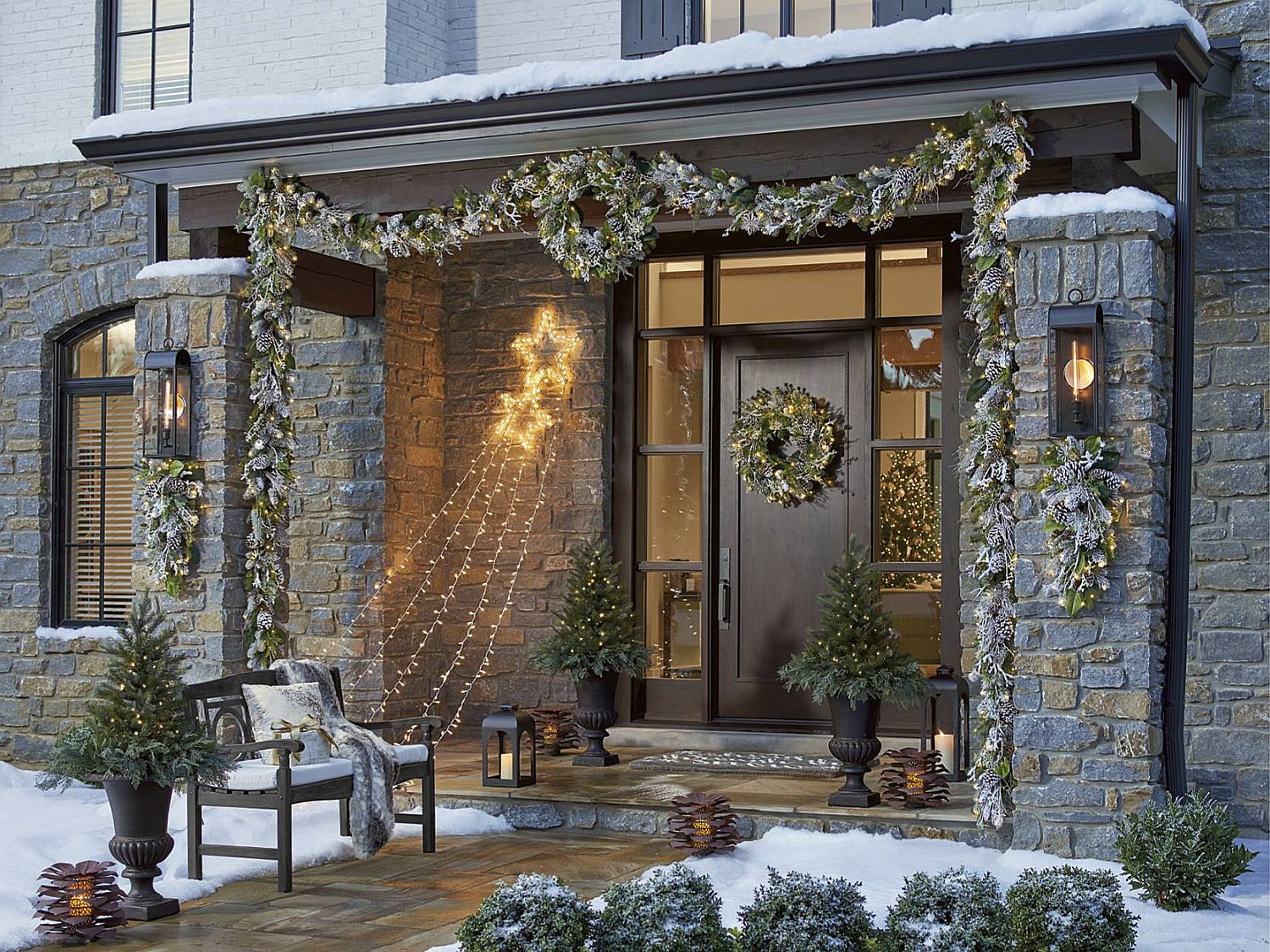 Go beyond an overload of red to deck the porch with festive charm this Holiday Season