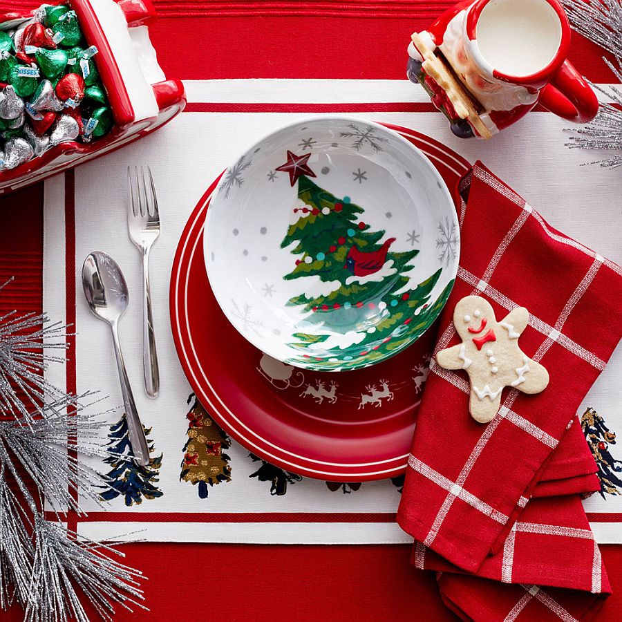 Gorgeous Christmas-themed tableware, mugs and more used to decorate the dining table