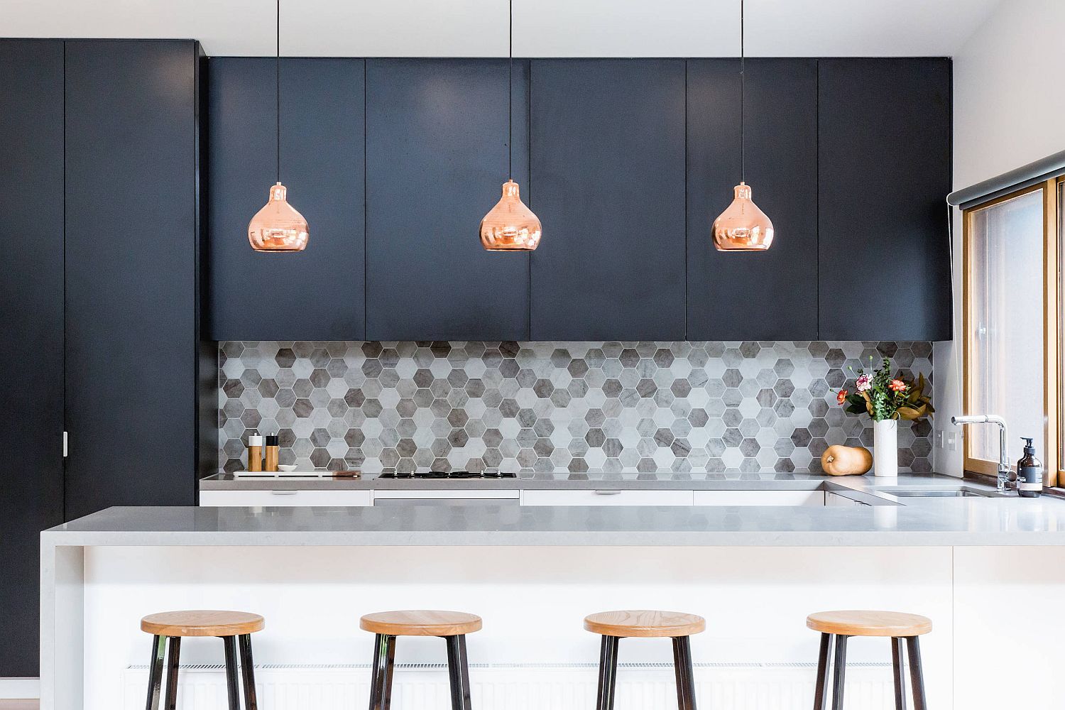 Gray hexagonal tiled kitchen backsplash is a popular choice you cannot go wrong with