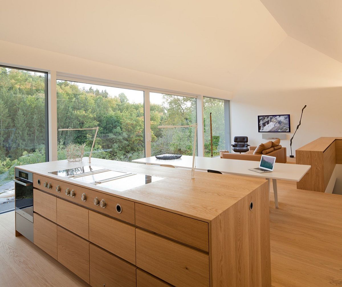 Kitchen, workspace, dining and living areas of the Studio House