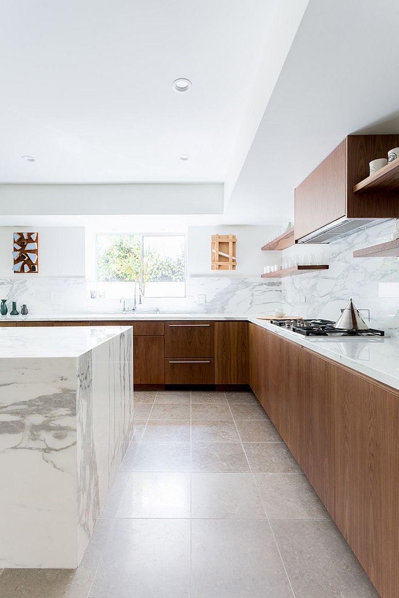 Marble makes a grand statement in this modern kitchen