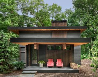 Quaint Cabin-Style Weekend Retreat Clad in Dark Stained Oak and Slate