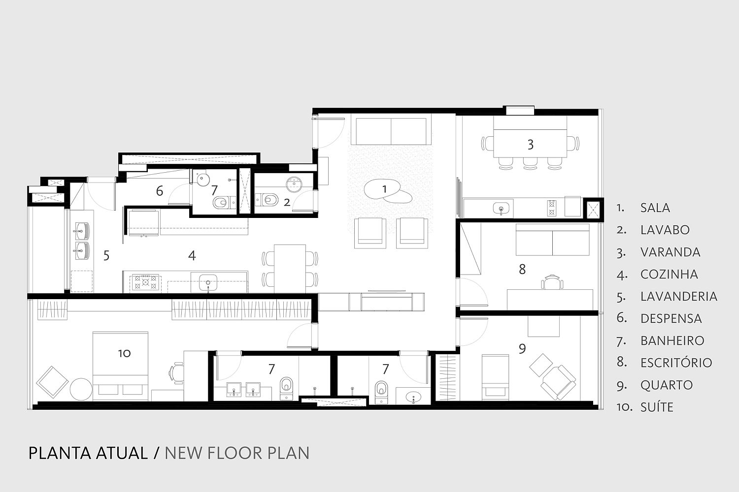 Revised floor plan of the apartment with revamped interiors