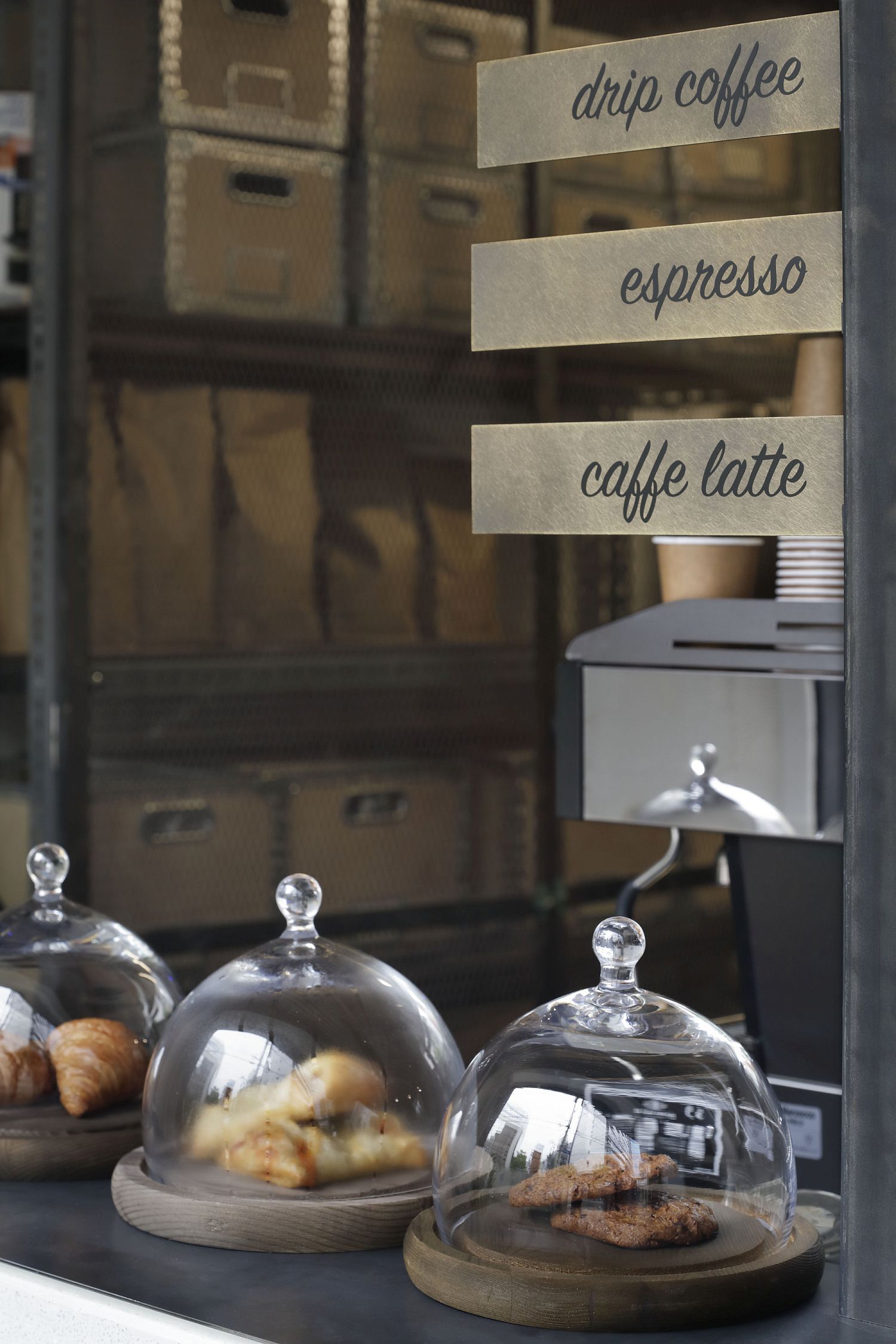 Small coffee house built in the warehouse of a retail company in Japan