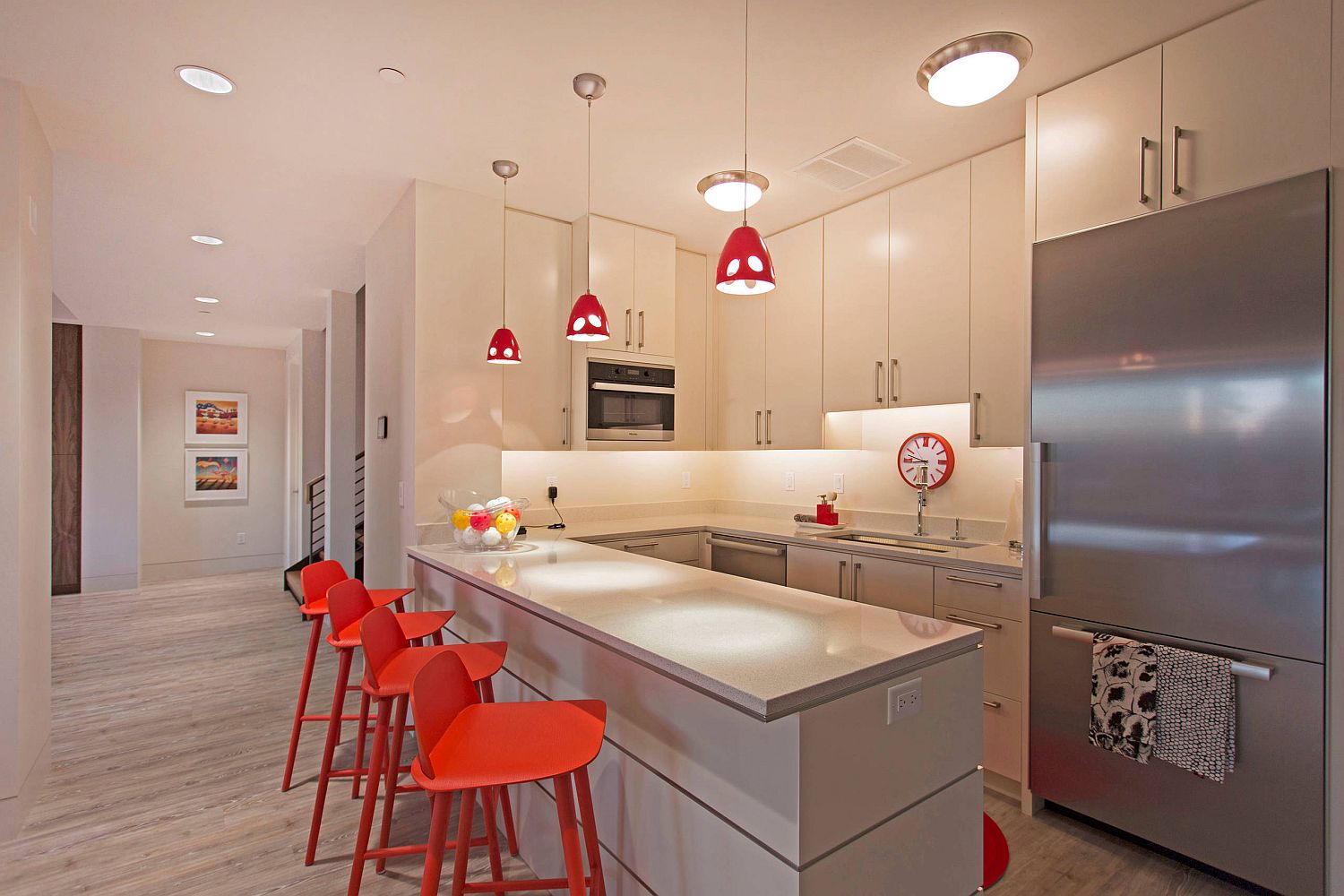 red bar stools in kitchen