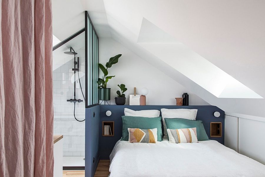 Tiny-attic-bedroom-with-shower-area-and-modern-Scandinavian-style