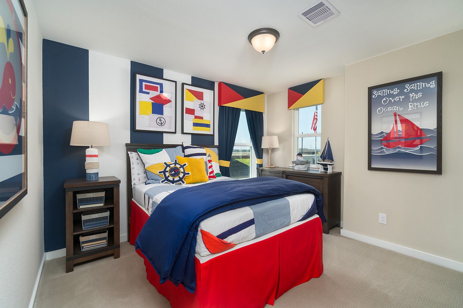 Use of multiple colors in the modern beach style bedroom