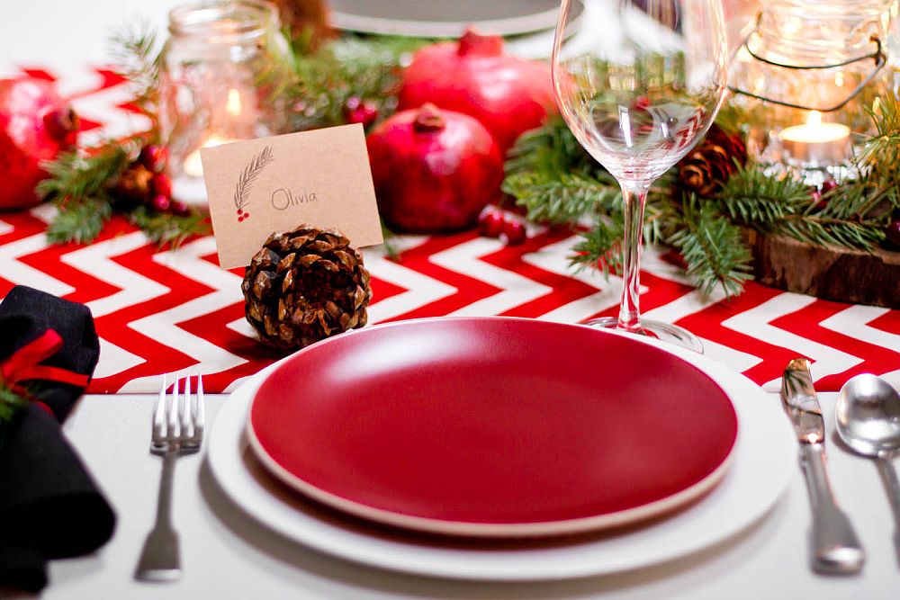 Use-red-and-white-table-runner-and-tableware-to-add-festive-appeal-to-the-modern-dining-room