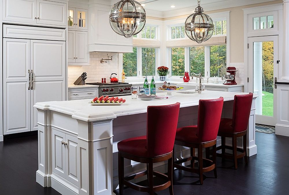 red bar stools in kitchen