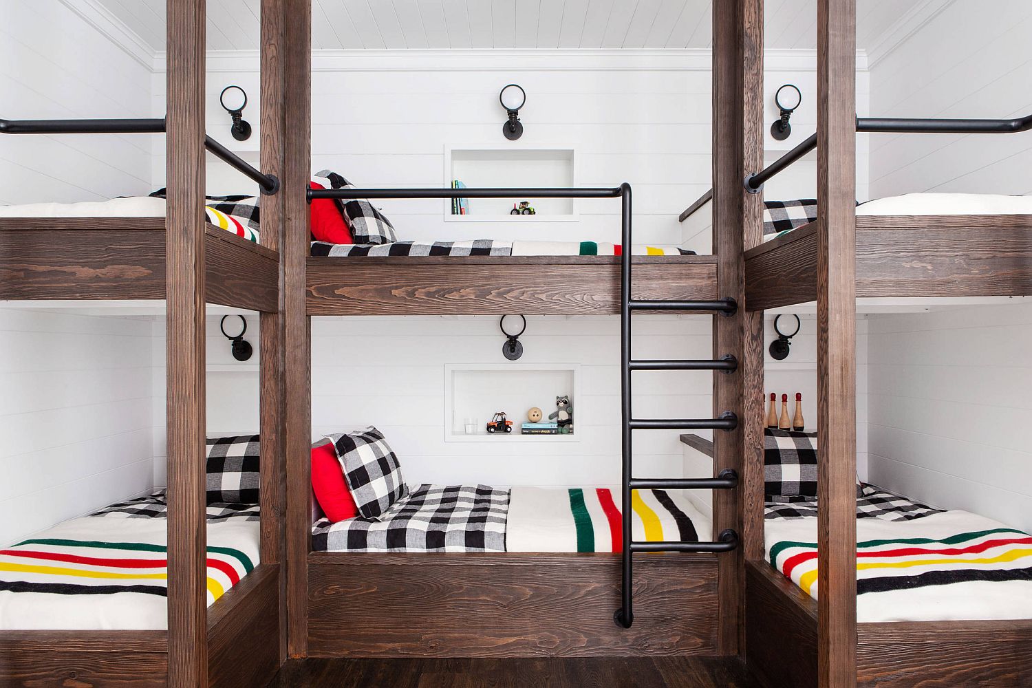 Wall of bunk beds is the perfect way to save space in the small bedroom - be it adult or kids' rooms