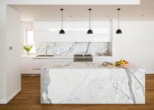 White-and-marble-modern-kitchen-with-dark-pendant-lights-217x155
