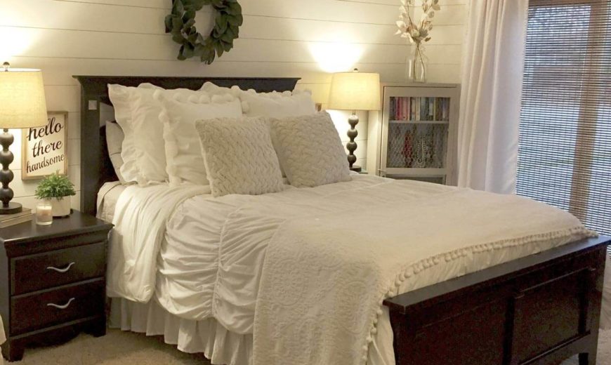 shiplap-bedroom-with-mahogany-furniture-870x520