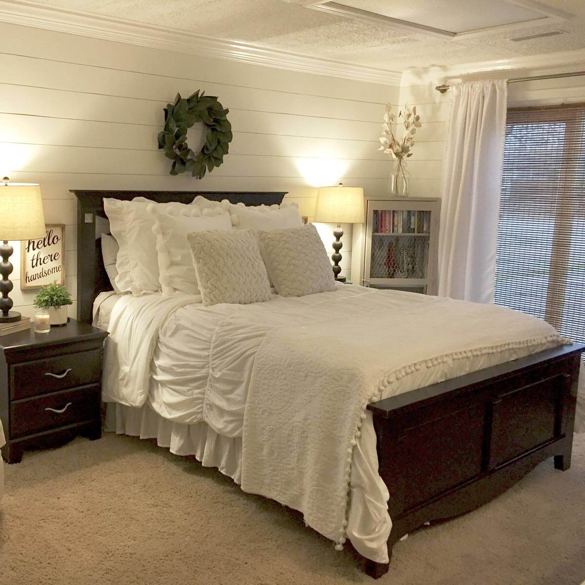 Shiplap Bedroom With Mahogany Furniture