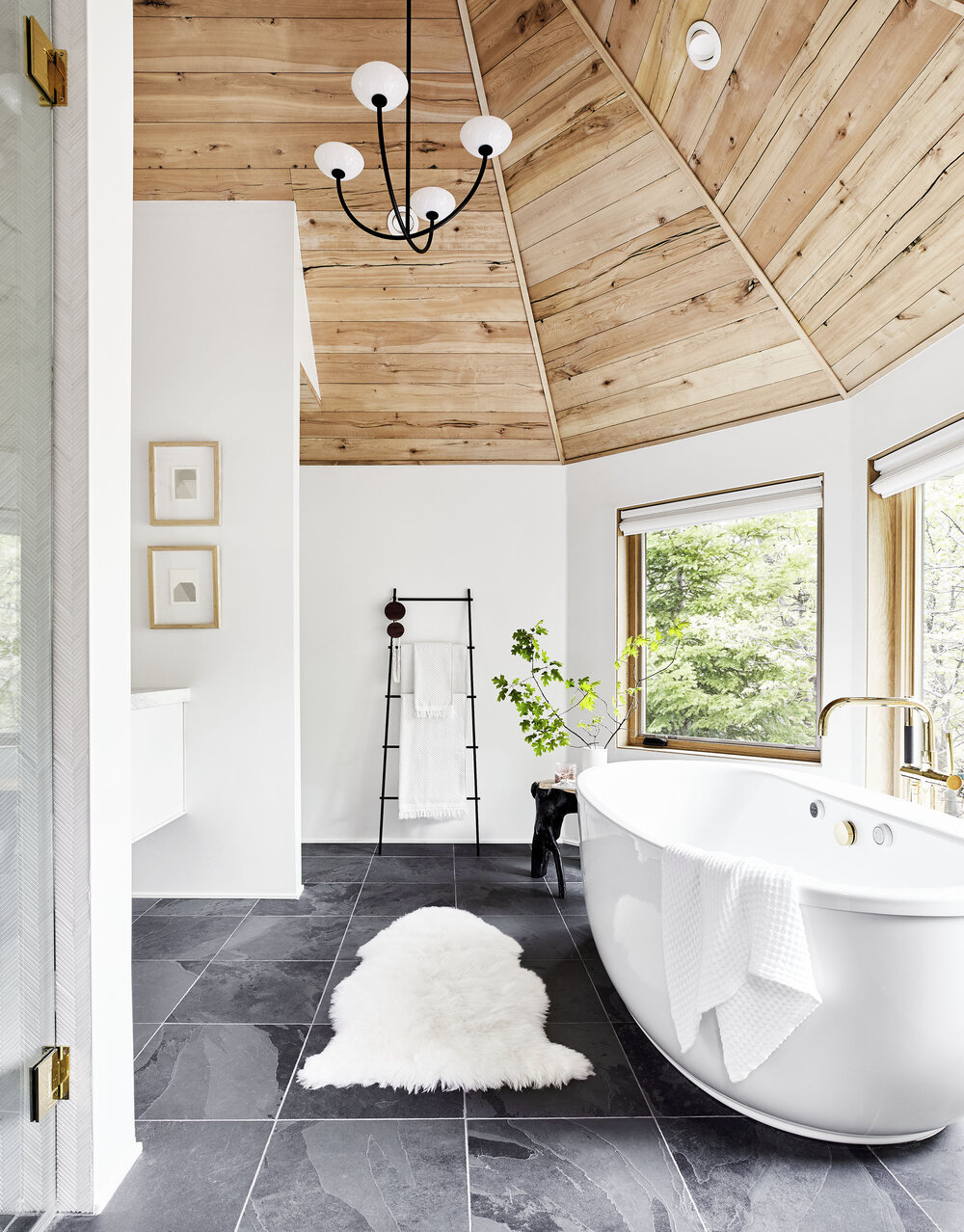 Abstract artwork in the master bath of designer Emily Henderson