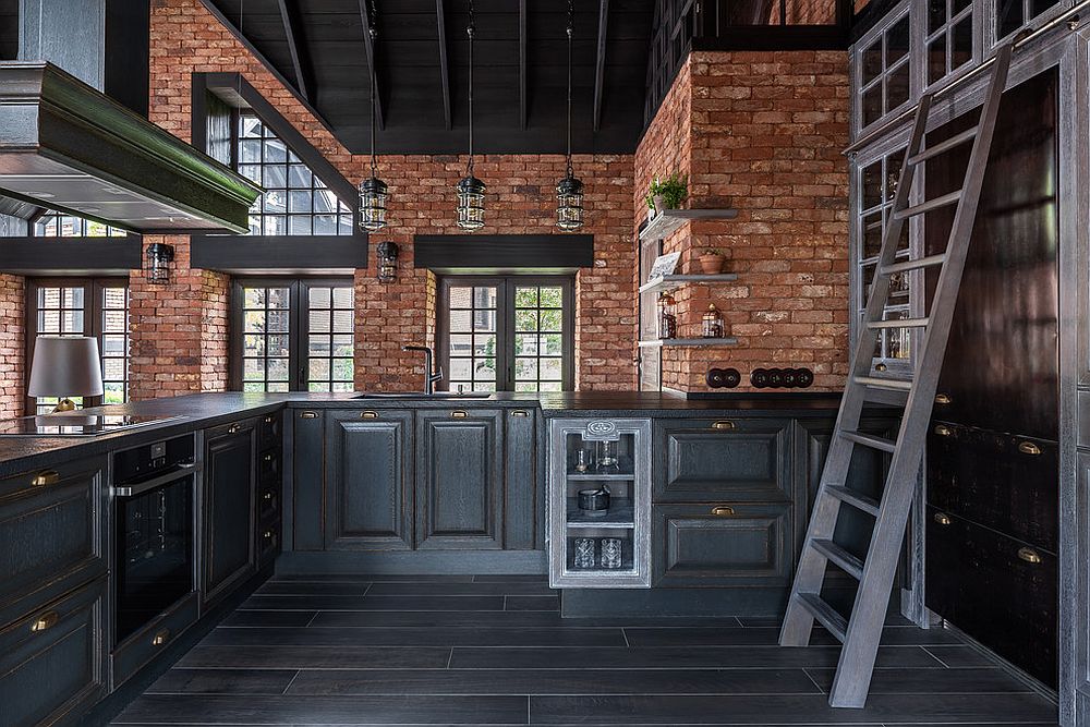 Brick-coupled-with-black-in-the-modern-industrial-kitchen