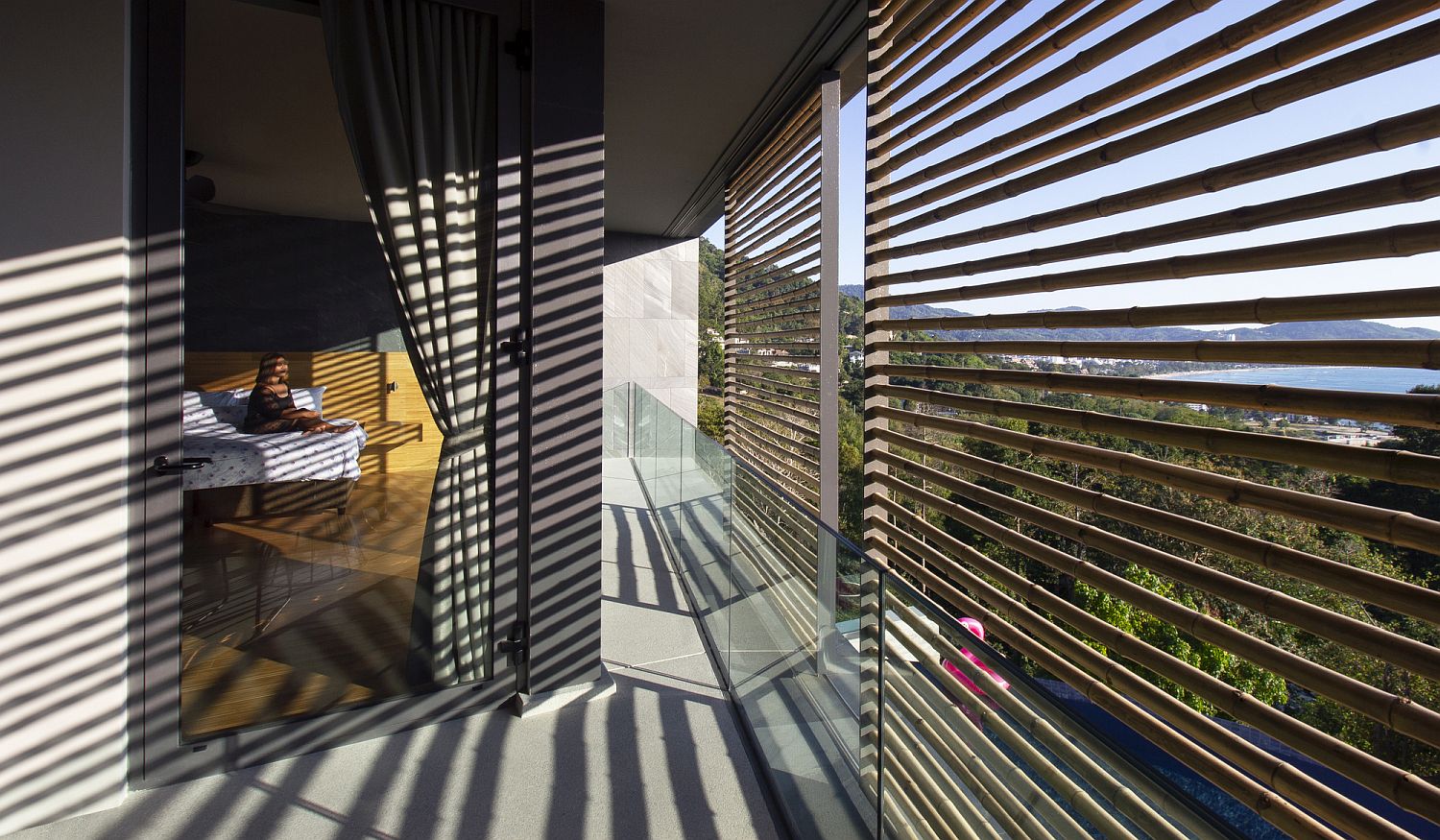 Closer look at the unique bamboo shades at the Thai home