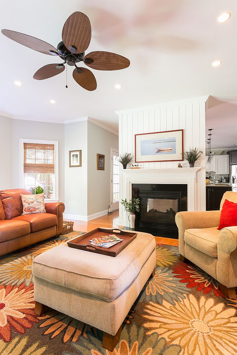 Colors-of-fall-coupled-with-tropical-style-and-a-ceiling-fan-in-the-living-room